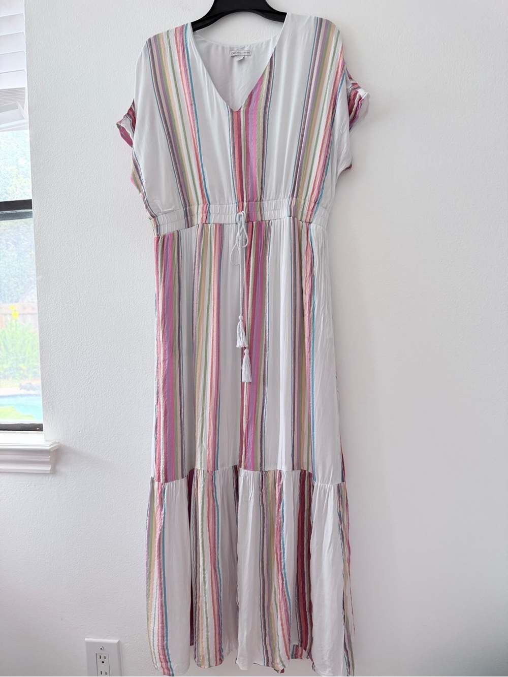 Cato Womens Large Striped Maxi Dress Tassel Tie Waist Boho Multicolor Summer - Picture 2 of 8